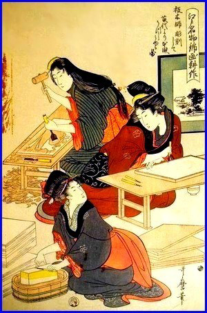 ukiyo-e-de-kitagawa-utamaro-montrant-un-atelier-dartistes